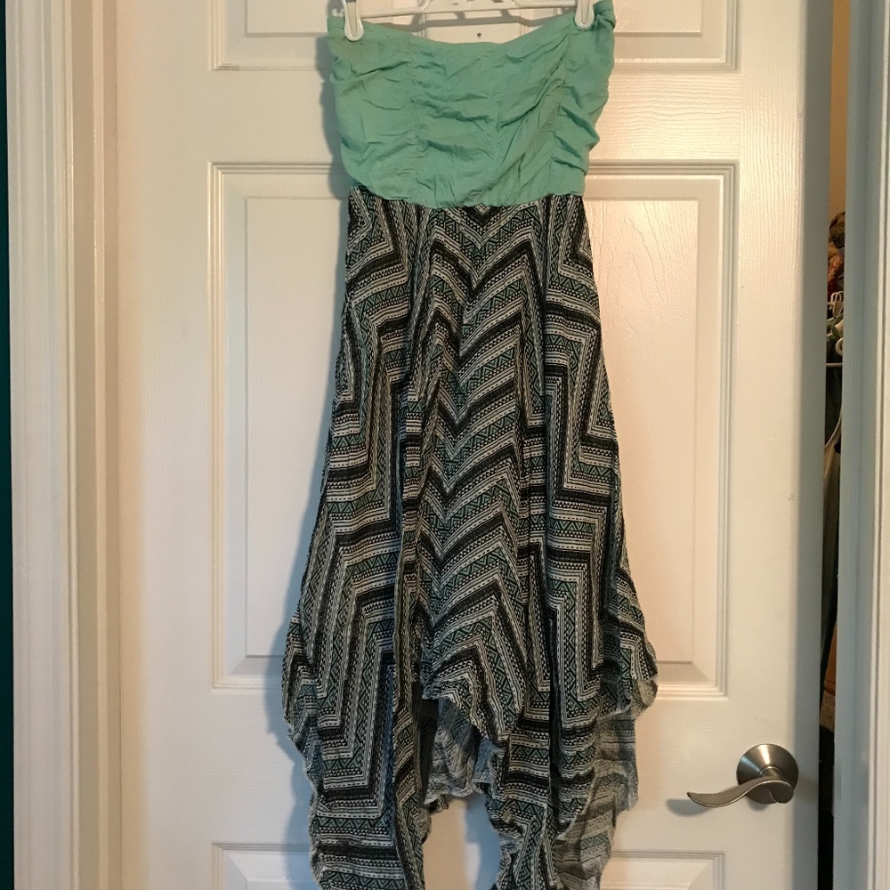 handkerchief hem strapless dress